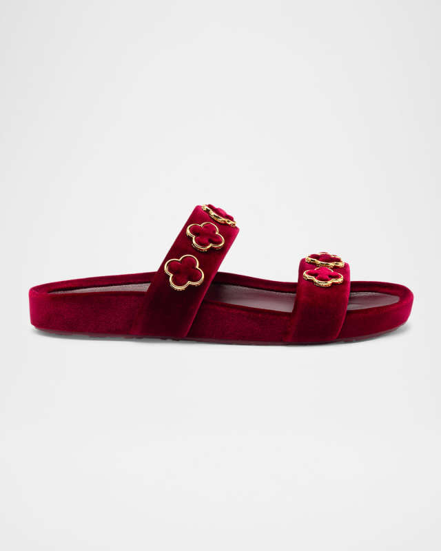 Milan Velvet Floral Slide Sandals